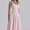 Jaime Pink Cotton Lace Up Midi Sundress