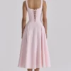 Jaime Pink Cotton Lace Up Midi Sundress