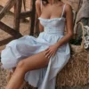 Jaime Soft Blue Cotton Broderie Anglais Midi SunDress