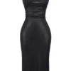 Jalena Black Vegan Leather Lace Back Dress
