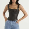 James Bitter Chocolate Vegan Leather Corset