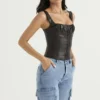 James Bitter Chocolate Vegan Leather Corset