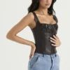 James Bitter Chocolate Vegan Leather Corset
