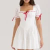 Jana White Broderie Anglaise Puff Sleeve Mini Dress