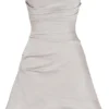 Jasmine Oyster Draped Strapless Corset Dress