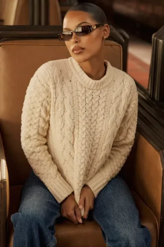 Jasper Cream Chunky Cable Knit Sweater