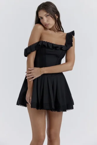 Jemima Black Pin Tuck Pleated Dress