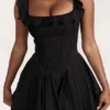 Jemima Black Pin Tuck Pleated Dress
