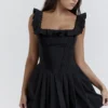 Jemima Black Pin Tuck Pleated Dress