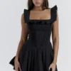 Jemima Black Pin Tuck Pleated Dress