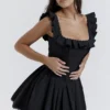 Jemima Black Pin Tuck Pleated Dress