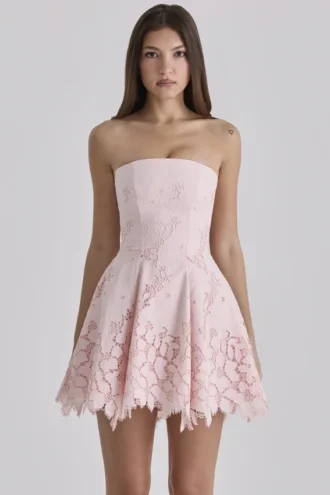Jemima Pink Strapless Cut Out Broderie Anglaise Mini Dress