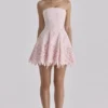 Jemima Pink Strapless Cut Out Broderie Anglaise Mini Dress