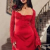 Jennica Red Rose Satin And Lace Mini Dress