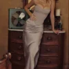 Jia Grey Satin Gathered Maxi Skirt