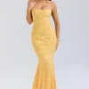 Joan Apricot Lace Up Back Maxi Dress