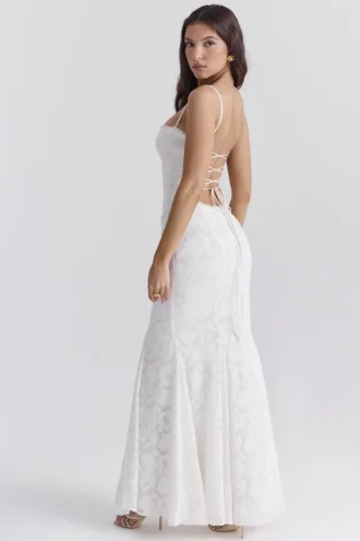 Joan Ivory Lace Up Back Maxi Dress