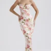 Josefina Pink Peony Print Satin Maxi Dress