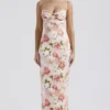 Josefina Pink Peony Print Satin Maxi Dress