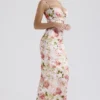 Josefina Pink Peony Print Satin Maxi Dress