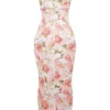 Josefina Pink Peony Print Satin Maxi Dress