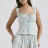 Juana Soft Blue Vintage Floral Print Cotton Top