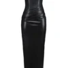 Juliana Black Strapless Vegan Leather Midi Dress