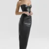 Juliana Black Strapless Vegan Leather Midi Dress