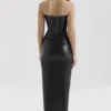 Juliana Black Strapless Vegan Leather Midi Dress