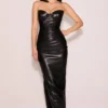 Juliana Black Strapless Vegan Leather Midi Dress