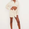 Julietta Beige Linen Cutout Shirt Dress
