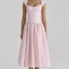 Kaia Pink Cotton Cap Sleeve Midi Dress