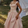 Kaia Pink Cotton Cap Sleeve Midi Dress