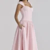 Kaia Pink Cotton Cap Sleeve Midi Dress