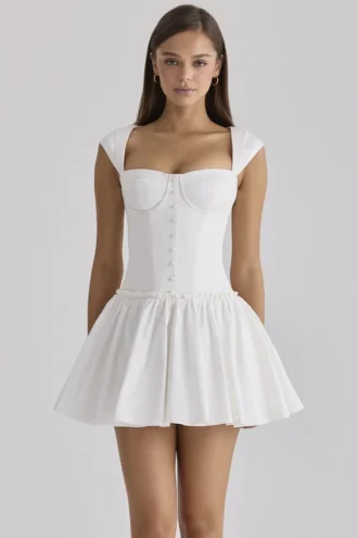 Kaia White Cotton Mini Dress