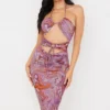 Kasia Purple Swirl Cutout Midi Dress