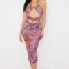 Kasia Purple Swirl Cutout Midi Dress