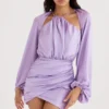 Kate Orchid Satin Wrap Front Mini Dress