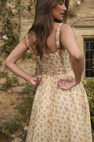 Kelly Royal Rose Print Corset Midi Sundress