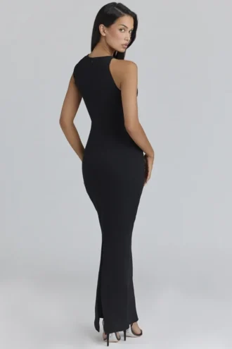 Keoni Black Asymmetric Draped Maxi Dress