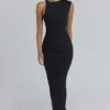 Keoni Black Asymmetric Draped Maxi Dress