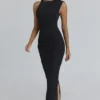 Keoni Black Asymmetric Draped Maxi Dress