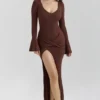 Khrysta Chocolate Brown Draped Maxi Dress