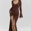 Khrysta Chocolate Brown Draped Maxi Dress