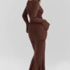 Khrysta Chocolate Brown Draped Maxi Dress