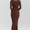 Khrysta Chocolate Brown Draped Maxi Dress