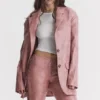 Kiera Warm Pink Vegan Leather Oversized Blazer