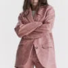 Kiera Warm Pink Vegan Leather Oversized Blazer
