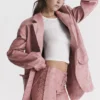 Kiera Warm Pink Vegan Leather Oversized Blazer