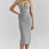 Kiki Light Grey Mesh Panelled Bodycon Midi Dress